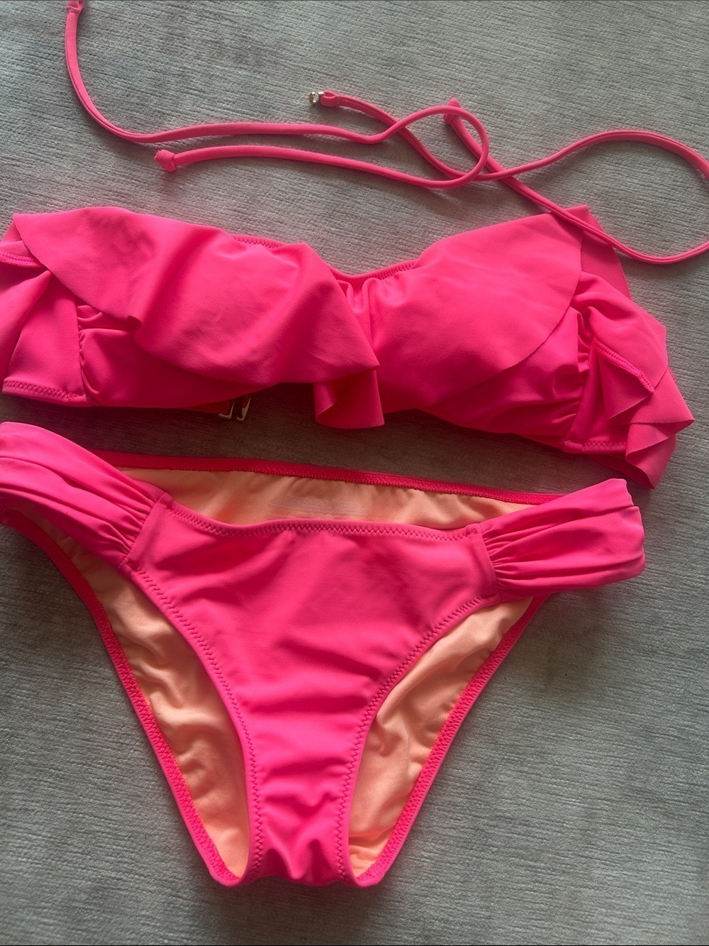 Victoria's Secret Pink Ruffle Bandeau Bikini Set XS Small